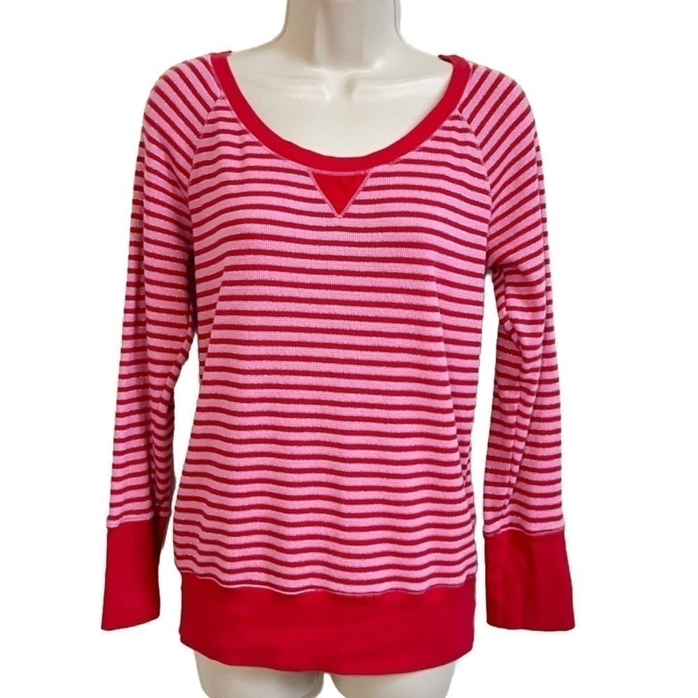 Victorias Secret Candy Striped Long Sleeve Pajama Top Red Pink Pullover Medium